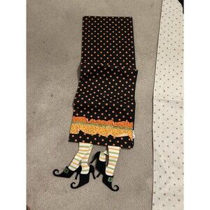 Celebrate Halloween Table Runner Orange Polka Dots Witch Feet Ruffles 71" x 12"